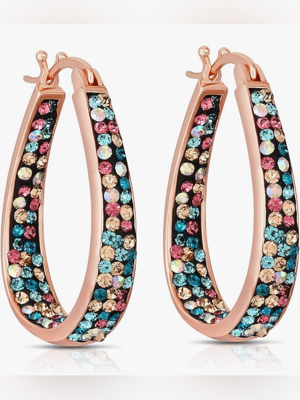 Unique Lord & Taylor Rose Gold Multi Colored Crystal paved Hoop earrings